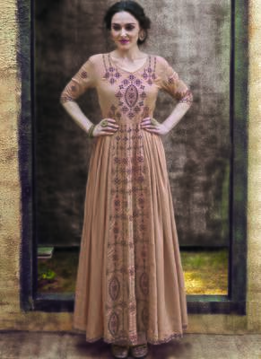 beige embroidered rayon readymade suits 1