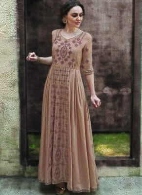 beige embroidered rayon readymade suits 2