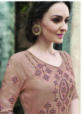 beige embroidered rayon readymade suits 3