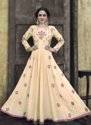 cream embroidered rayon readymade suits 1