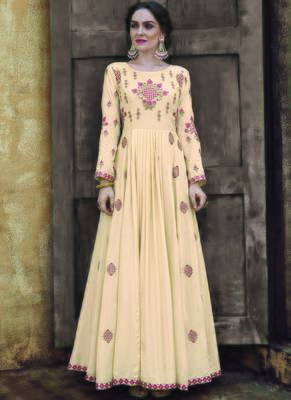 cream embroidered rayon readymade suits 2