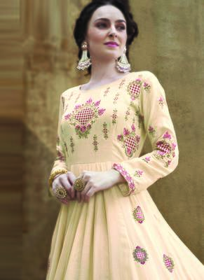 cream embroidered rayon readymade suits 3