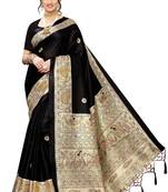 Black printed art silk saree with blouse