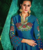 blue embroidered silk blend readymade suits