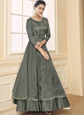 grey embroidered silk blend readymade suits 2