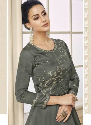grey embroidered silk blend readymade suits 3