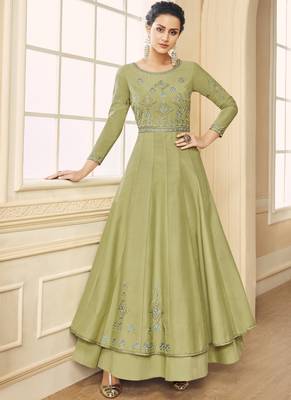 Green Embroidered Silk Blend Readymade Suits 1