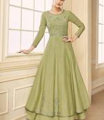 Green Embroidered Silk Blend Readymade Suits
