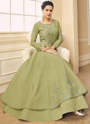 Green Embroidered Silk Blend Readymade Suits 2