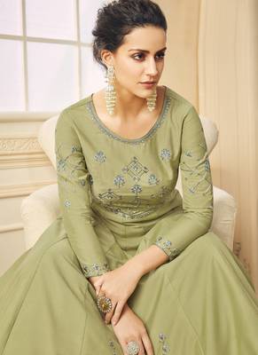Green Embroidered Silk Blend Readymade Suits 3