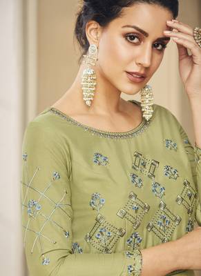 Green Embroidered Silk Blend Readymade Suits 4