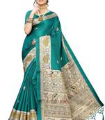 Green printed art silk saree with blouse