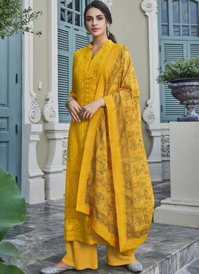 Yellow Embroidered Georgette Readymade Suits 1