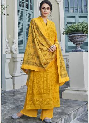 Yellow Embroidered Georgette Readymade Suits 2