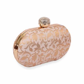 Beige Clutch Purse For Women Party Wear (Oval) 2