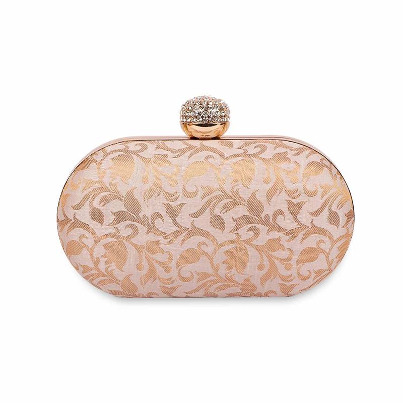 Beige Clutch Purse For Women Party Wear (Oval)