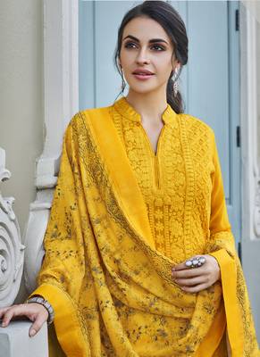 Yellow Embroidered Georgette Readymade Suits 4