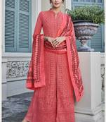 Peach Embroidered Georgette Readymade Suits
