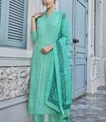 Turquoise Embroidered Georgette Readymade Suits
