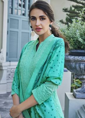 Turquoise Embroidered Georgette Readymade Suits 3