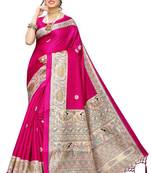 Pink printed art silk saree with blouse