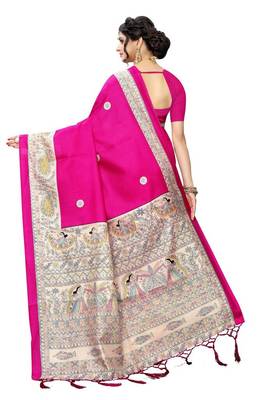 Pink printed art silk saree with blouse 3