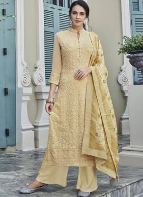 Cream Embroidered Georgette Readymade Suits 1
