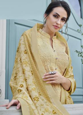 Cream Embroidered Georgette Readymade Suits 2