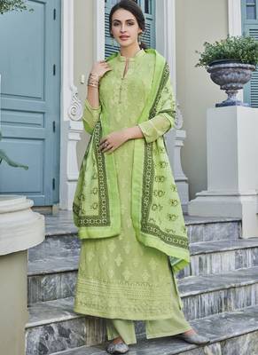 Lime Embroidered Georgette Readymade Suits 1