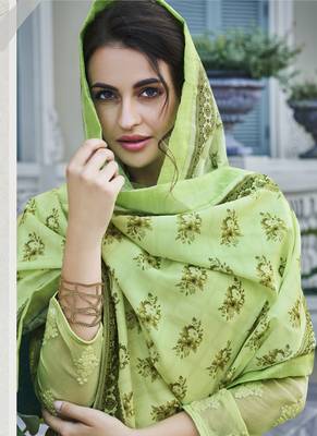 Lime Embroidered Georgette Readymade Suits 2