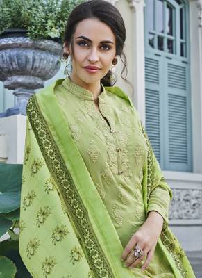 Lime Embroidered Georgette Readymade Suits 3