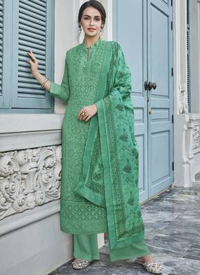 turquoise embroidered georgette readymade suits 1