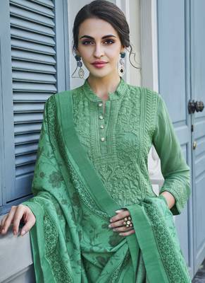 turquoise embroidered georgette readymade suits 2
