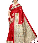 Red Printed art Silk Saree With Blouse