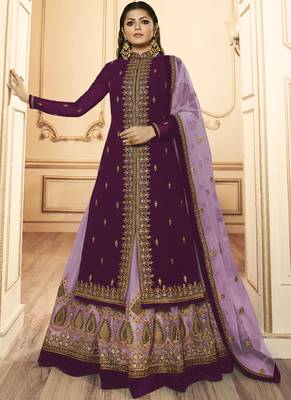 Wine Embroidered Georgette Pakistani Salwar Kameez 1