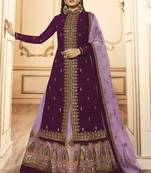 Wine Embroidered Georgette Pakistani Salwar Kameez
