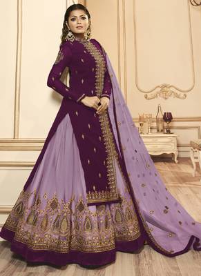 Wine Embroidered Georgette Pakistani Salwar Kameez 2