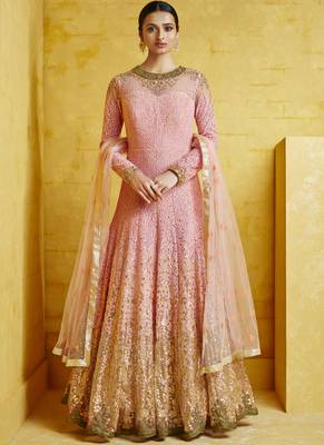 Pink Embroidered Georgette Readymade Suits 1