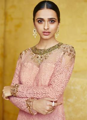 Pink Embroidered Georgette Readymade Suits 2
