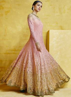 Pink Embroidered Georgette Readymade Suits 3