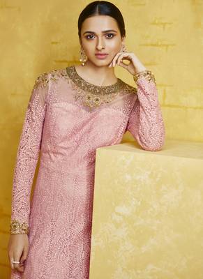 Pink Embroidered Georgette Readymade Suits 4
