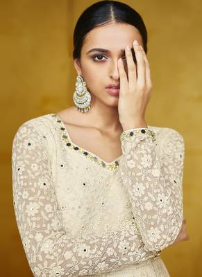 White Embroidered Georgette Readymade Suits 4