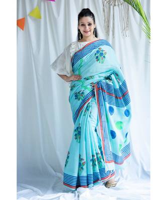 Umber printed Cotton Sari 1