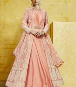Peach Embroidered Georgette Readymade Suits