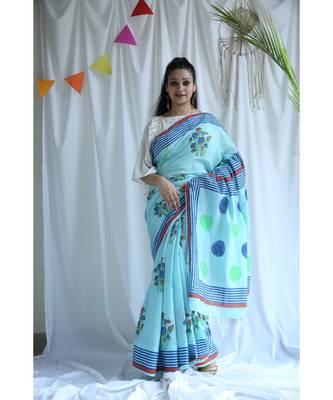 Umber printed Cotton Sari 2