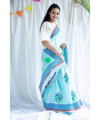 Umber printed Cotton Sari 5