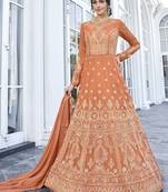 Orange Embroidered Georgette Readymade Suits