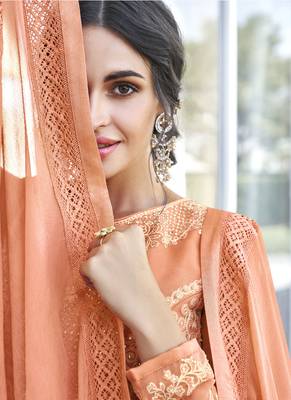 Orange Embroidered Georgette Readymade Suits 4