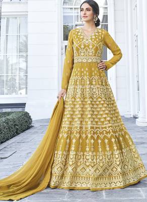 Mustard Embroidered Georgette Readymade Suits 1