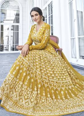 Mustard Embroidered Georgette Readymade Suits 2